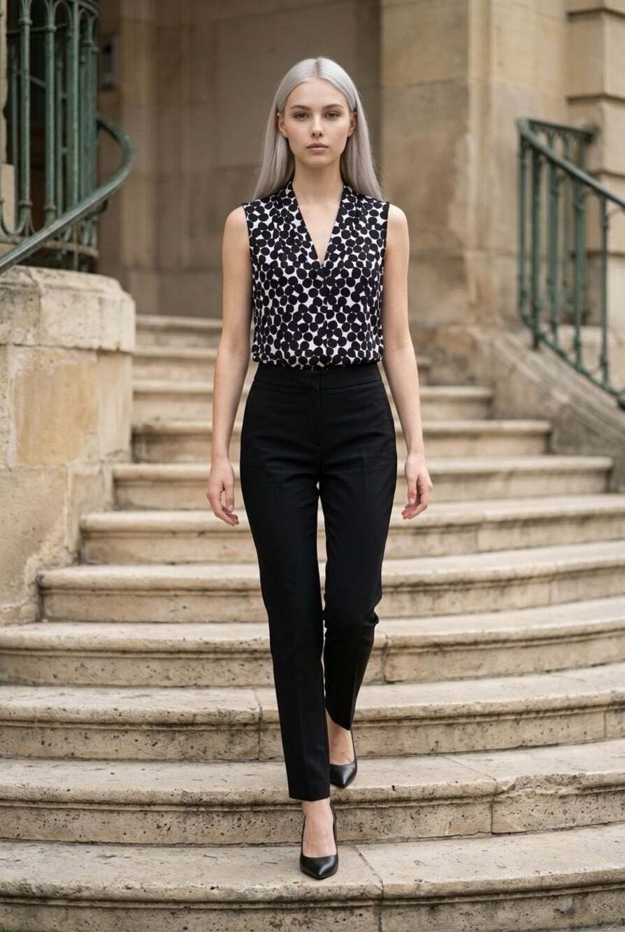 Calvin Klein Black and White Polka Dot Sleeveless Blouse